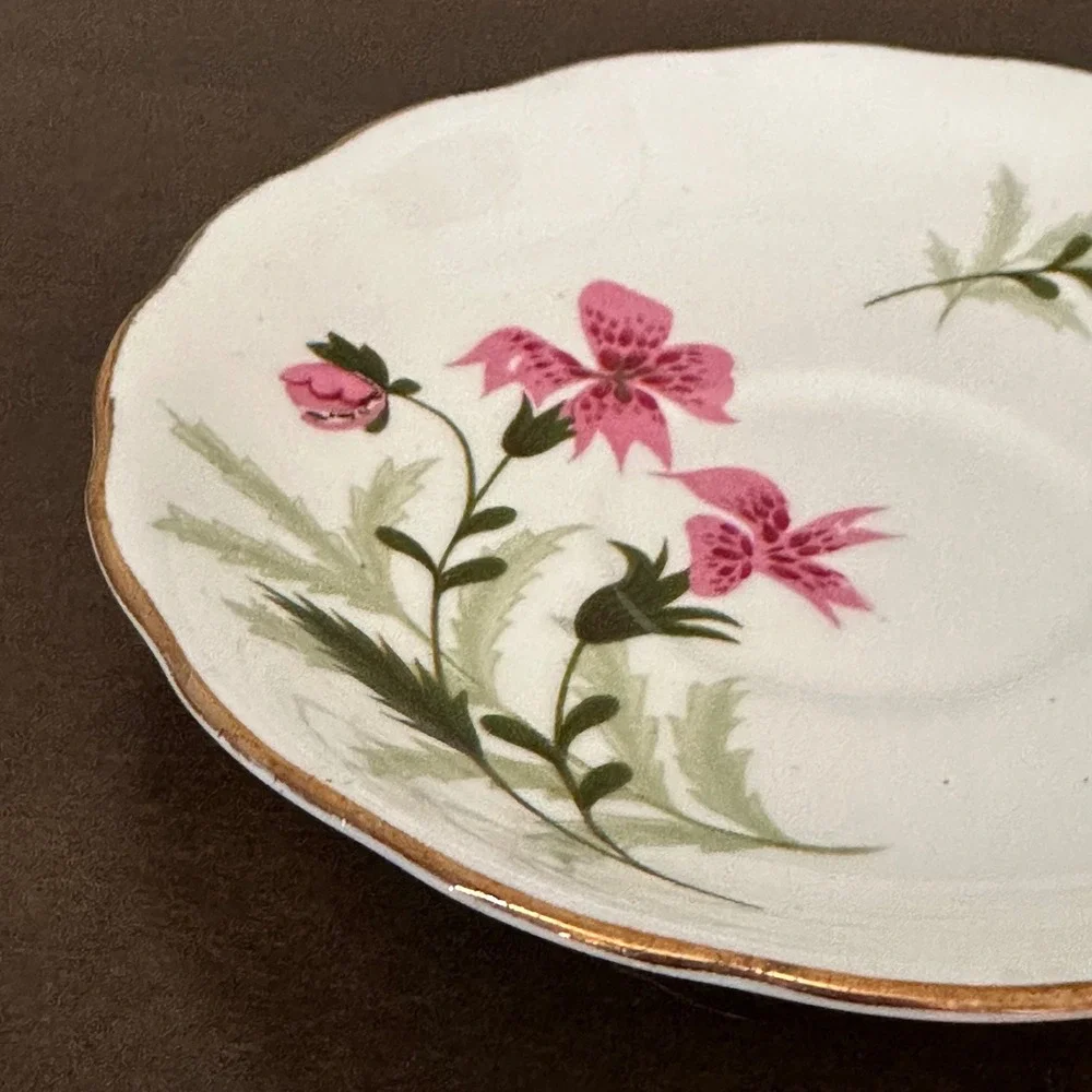 Vintage Colclough Bone China TeaCup Saucer Pink Floral Gold Trim Made in England